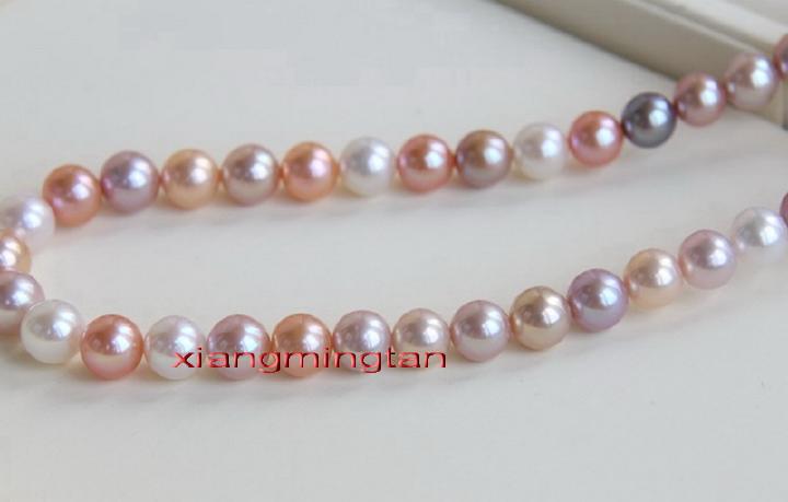 round AAAAA 18"9-10mm REAL natural south sea white pearl necklace 14K GOLD 